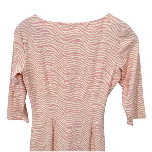 J. MCLAUGHLIN Pink Ivory Zebra Print 3/4 Sleeve Sheath Sage Dress // XS - Picture 7 of 10